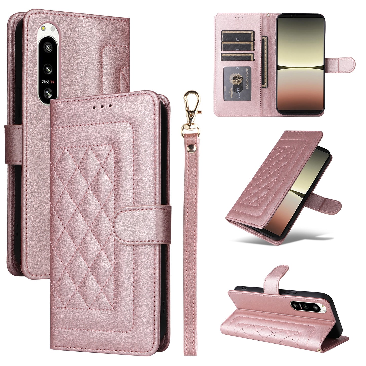 Sony Xperia 5 IV Diamond Lattice Leather Flip Phone Case - Durable and Convenient Holder with Precision Cutouts