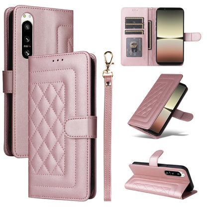Sony Xperia 5 IV Diamond Lattice Leather Flip Phone Case - Durable and Convenient Holder with Precision Cutouts