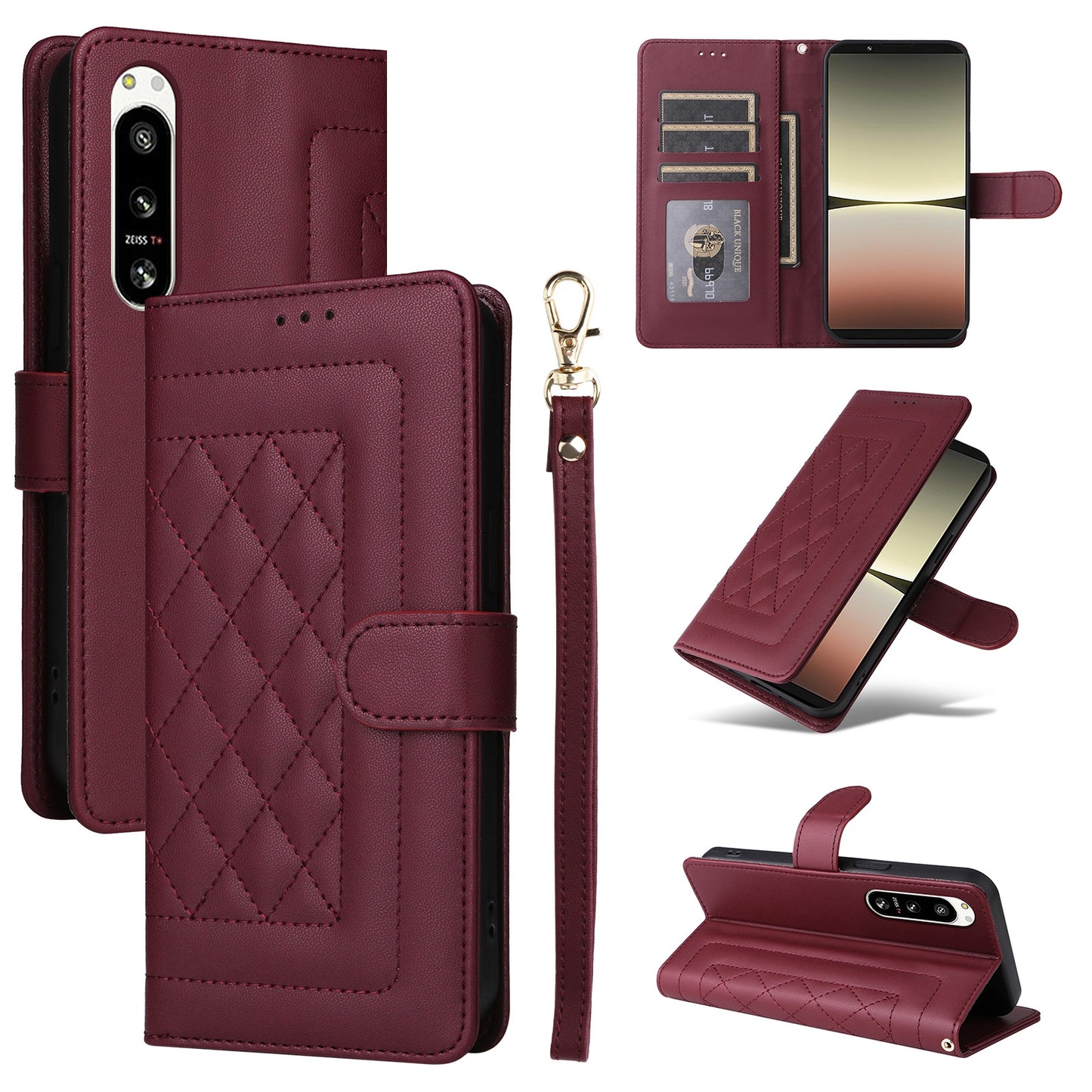 Sony Xperia 5 IV Diamond Lattice Leather Flip Phone Case - Durable and Convenient Holder with Precision Cutouts