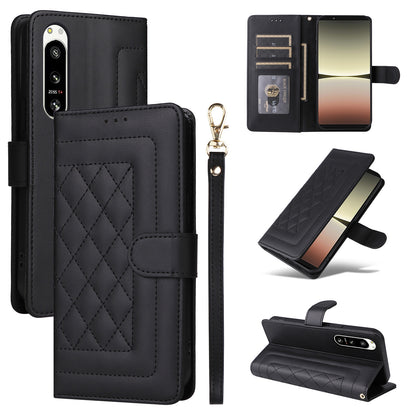 Sony Xperia 5 IV Diamond Lattice Leather Flip Phone Case - Durable and Convenient Holder with Precision Cutouts