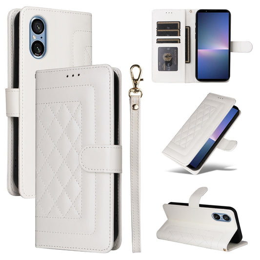 Sony Xperia 5 V Diamond Lattice Leather Flip Phone Case - Durable and Convenient Holder with Precision Cutouts