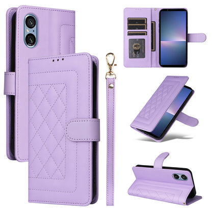 Sony Xperia 5 V Diamond Lattice Leather Flip Phone Case - Durable and Convenient Holder with Precision Cutouts