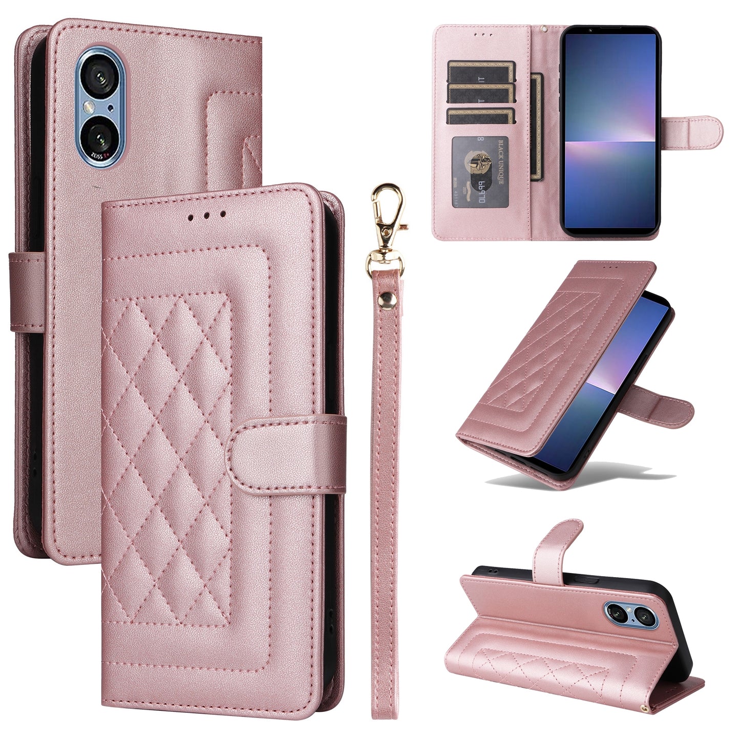 Sony Xperia 5 V Diamond Lattice Leather Flip Phone Case - Durable and Convenient Holder with Precision Cutouts