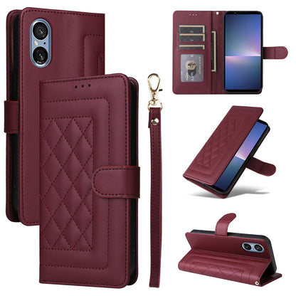 Sony Xperia 5 V Diamond Lattice Leather Flip Phone Case - Durable and Convenient Holder with Precision Cutouts