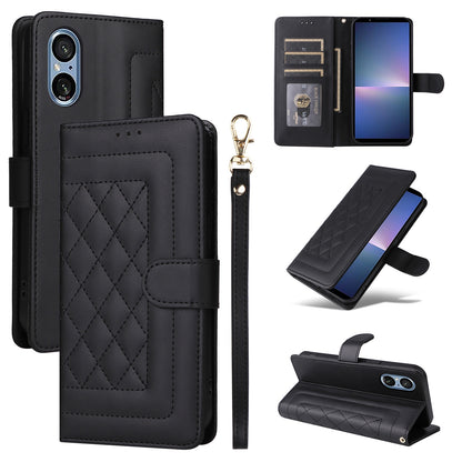 Sony Xperia 5 V Diamond Lattice Leather Flip Phone Case - Durable and Convenient Holder with Precision Cutouts