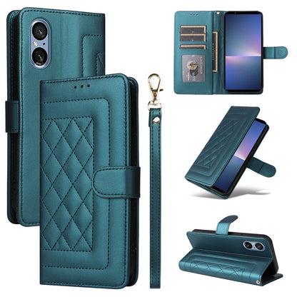 Sony Xperia 5 V Diamond Lattice Leather Flip Phone Case - Durable and Convenient Holder with Precision Cutouts