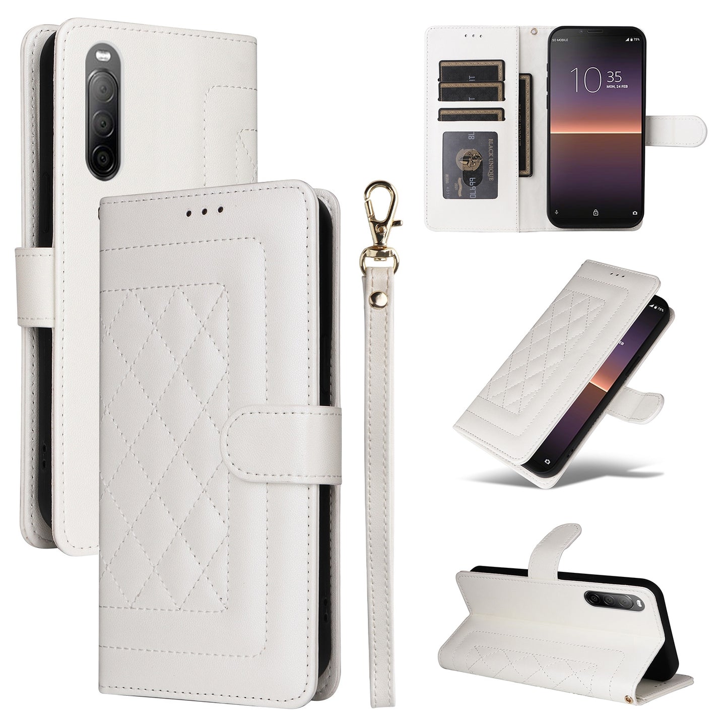 Sony Xperia 10 II Diamond Lattice Leather Flip Phone Case - Durable and Convenient Holder with Precision Cutouts