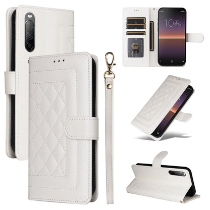 Sony Xperia 10 II Diamond Lattice Leather Flip Phone Case - Durable and Convenient Holder with Precision Cutouts