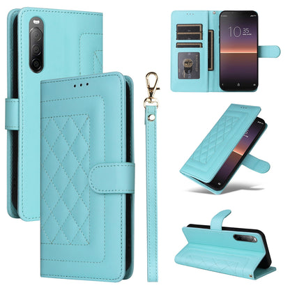 Sony Xperia 10 II Diamond Lattice Leather Flip Phone Case - Durable and Convenient Holder with Precision Cutouts