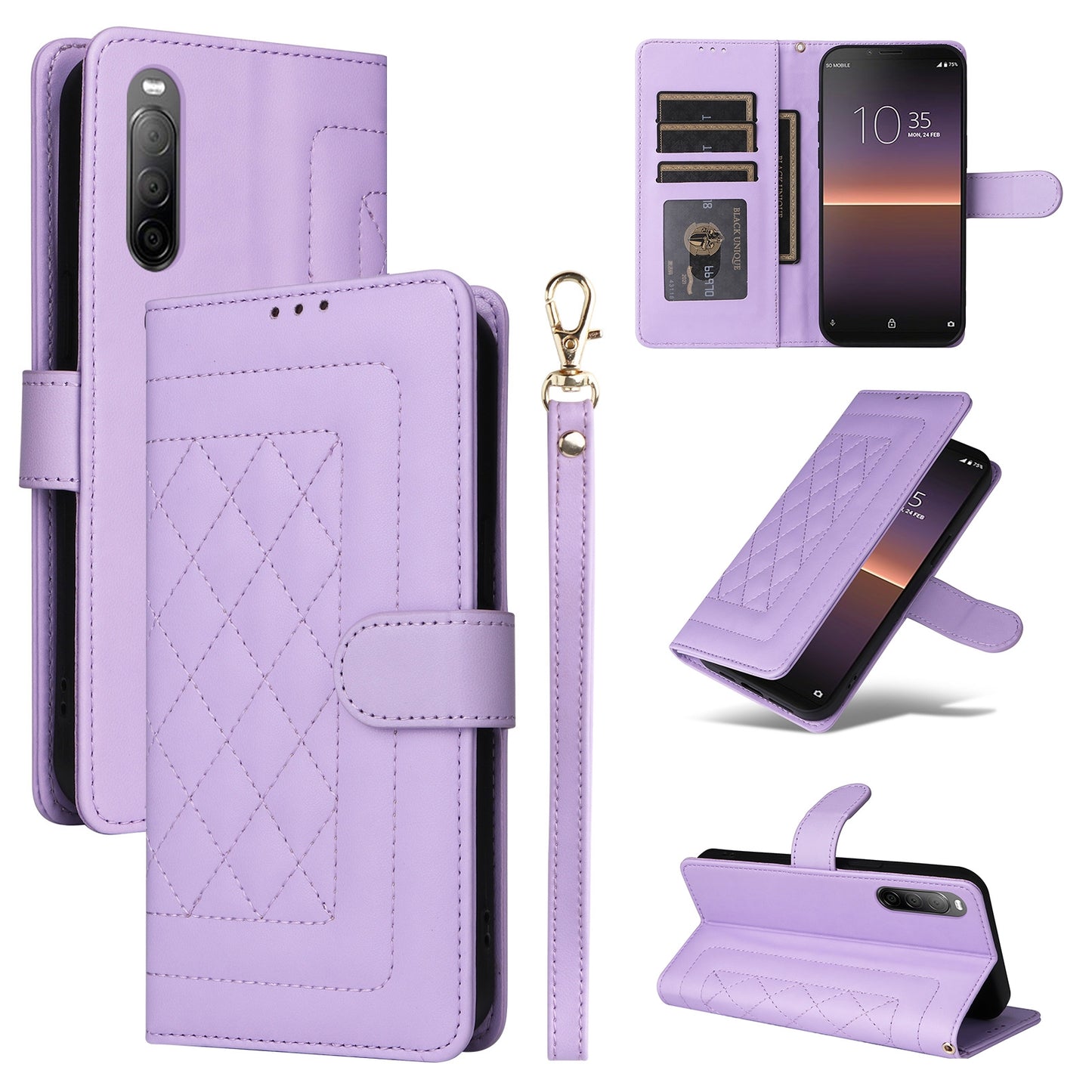 Sony Xperia 10 II Diamond Lattice Leather Flip Phone Case - Durable and Convenient Holder with Precision Cutouts