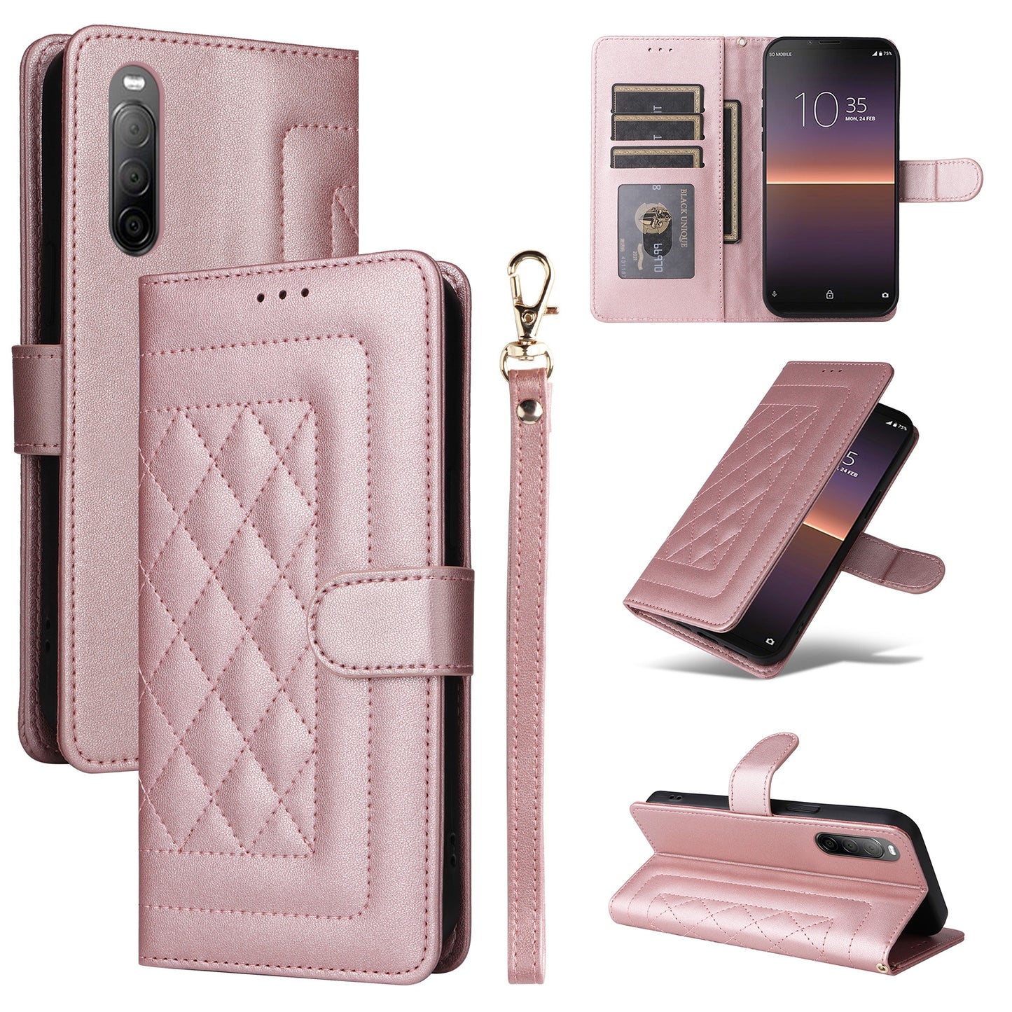 Sony Xperia 10 II Diamond Lattice Leather Flip Phone Case - Durable and Convenient Holder with Precision Cutouts