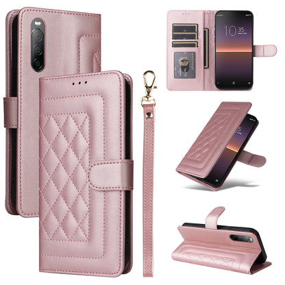 Sony Xperia 10 II Diamond Lattice Leather Flip Phone Case - Durable and Convenient Holder with Precision Cutouts