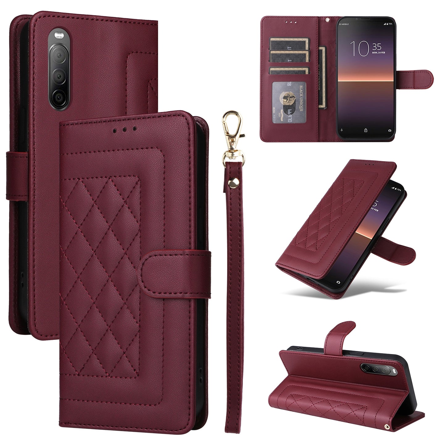 Sony Xperia 10 II Diamond Lattice Leather Flip Phone Case - Durable and Convenient Holder with Precision Cutouts