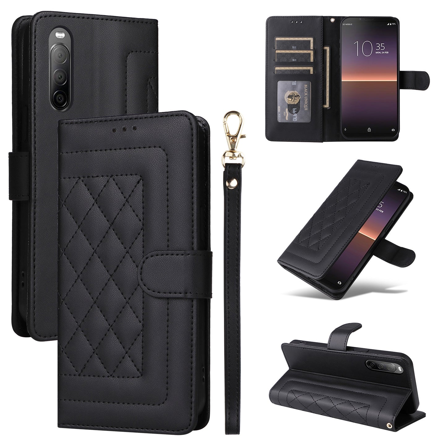 Sony Xperia 10 II Diamond Lattice Leather Flip Phone Case - Durable and Convenient Holder with Precision Cutouts