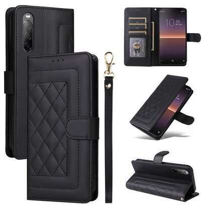 Sony Xperia 10 II Diamond Lattice Leather Flip Phone Case - Durable and Convenient Holder with Precision Cutouts