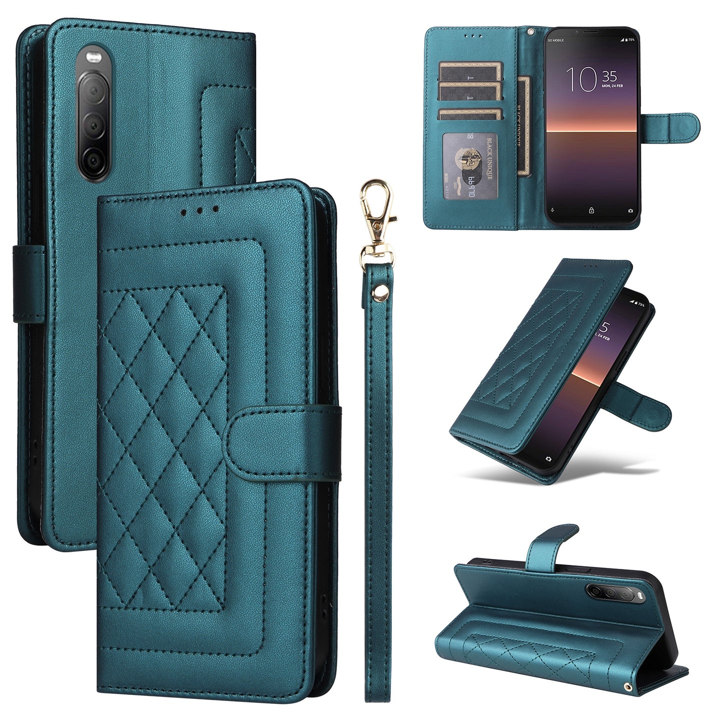 Sony Xperia 10 II Diamond Lattice Leather Flip Phone Case - Durable and Convenient Holder with Precision Cutouts