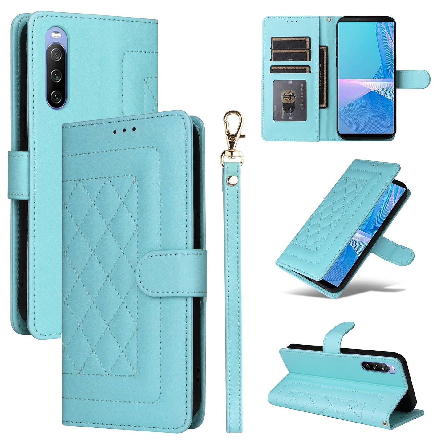 Sony Xperia 10 III Diamond Lattice Leather Flip Phone Case - Durable and Convenient Holder with Precision Cutouts