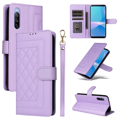 Sony Xperia 10 III Diamond Lattice Leather Flip Phone Case - Durable and Convenient Holder with Precision Cutouts