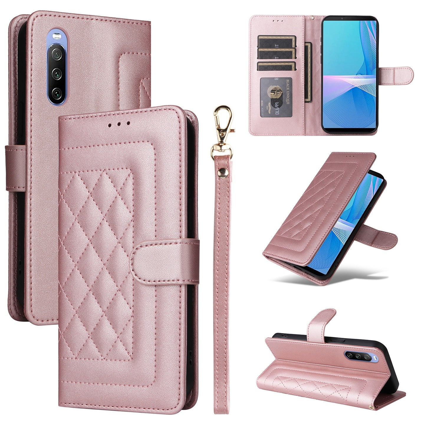 Sony Xperia 10 III Diamond Lattice Leather Flip Phone Case - Durable and Convenient Holder with Precision Cutouts