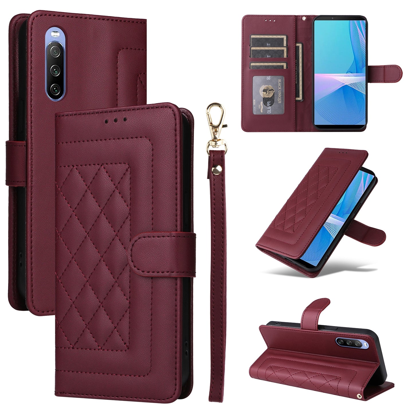 Sony Xperia 10 III Diamond Lattice Leather Flip Phone Case - Durable and Convenient Holder with Precision Cutouts