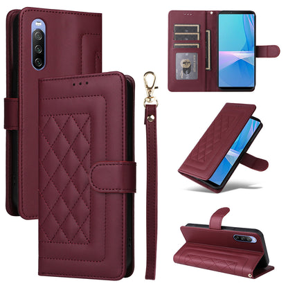 Sony Xperia 10 III Diamond Lattice Leather Flip Phone Case - Durable and Convenient Holder with Precision Cutouts