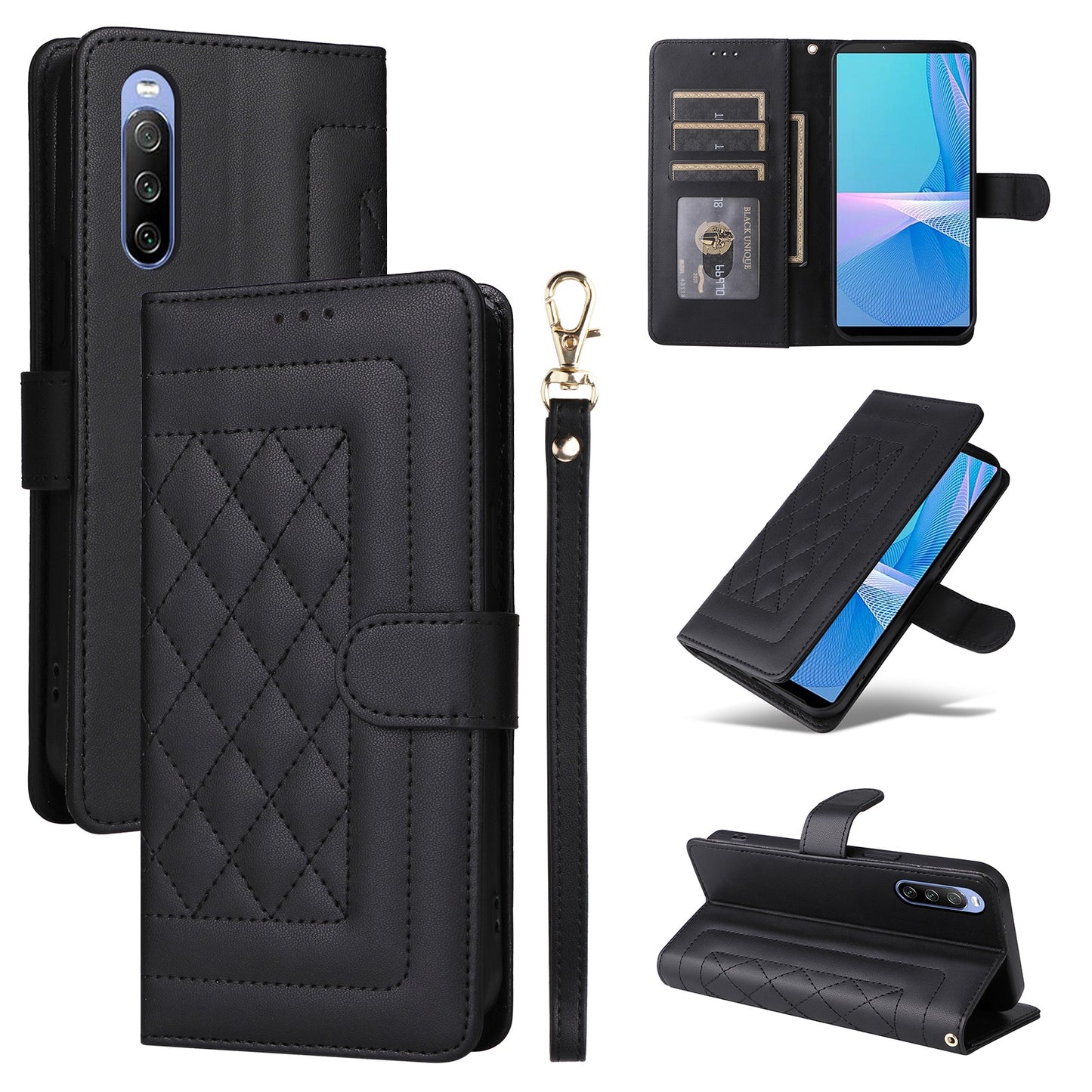 Sony Xperia 10 III Diamond Lattice Leather Flip Phone Case - Durable and Convenient Holder with Precision Cutouts