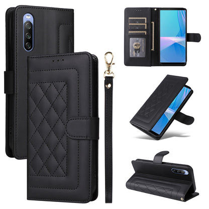 Sony Xperia 10 III Diamond Lattice Leather Flip Phone Case - Durable and Convenient Holder with Precision Cutouts