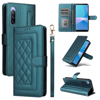 Sony Xperia 10 III Diamond Lattice Leather Flip Phone Case - Durable and Convenient Holder with Precision Cutouts