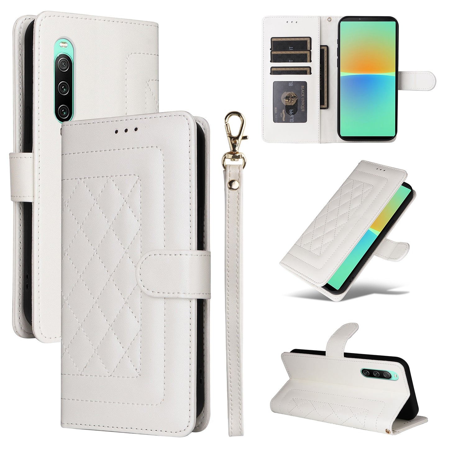 Sony Xperia 10 IV Diamond Lattice Leather Flip Phone Case - Durable and Convenient Holder with Precision Cutouts