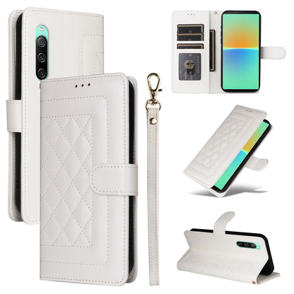Sony Xperia 10 IV Diamond Lattice Leather Flip Phone Case - Durable and Convenient Holder with Precision Cutouts