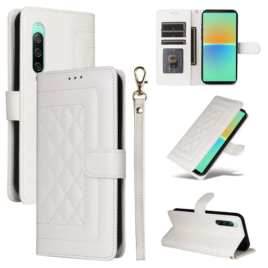 Sony Xperia 10 IV Diamond Lattice Leather Flip Phone Case - Durable and Convenient Holder with Precision Cutouts