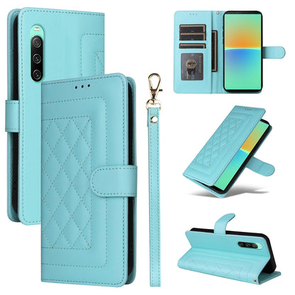 Sony Xperia 10 IV Diamond Lattice Leather Flip Phone Case - Durable and Convenient Holder with Precision Cutouts