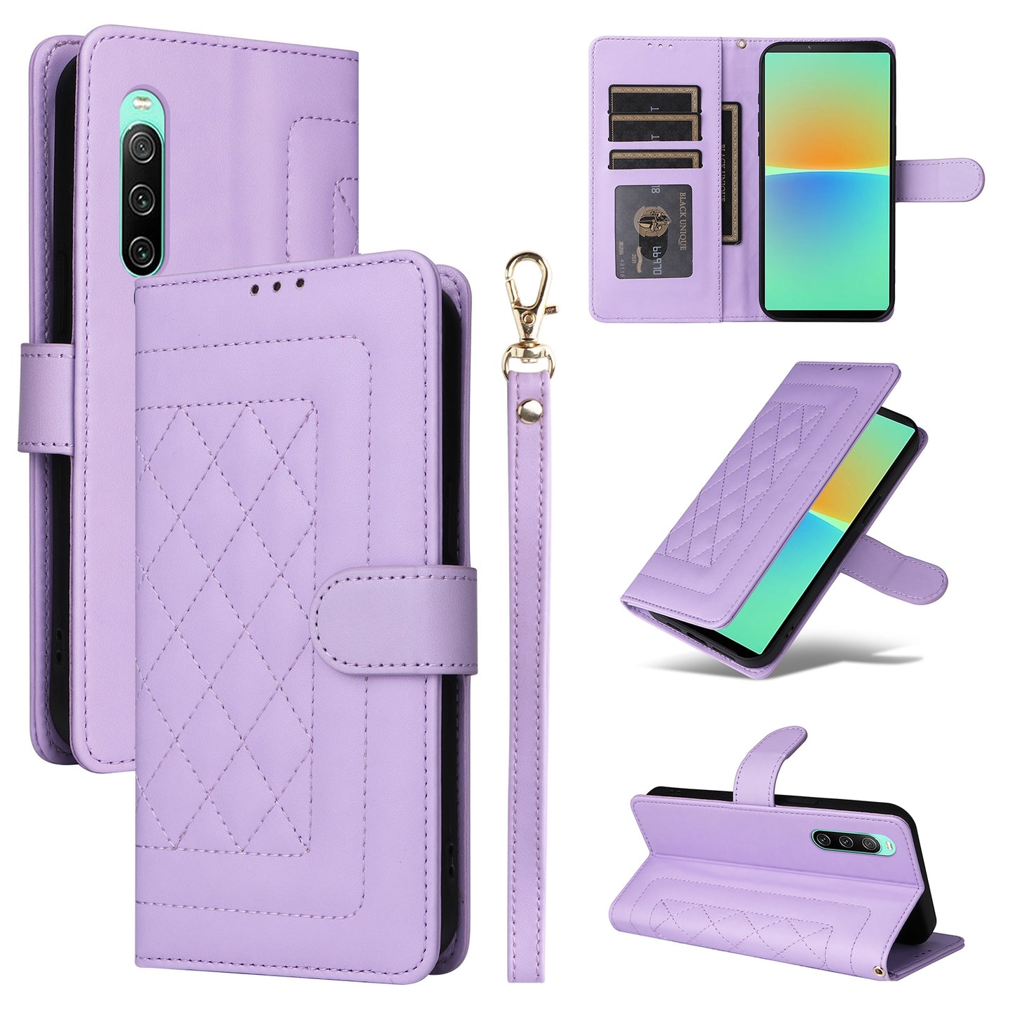 Sony Xperia 10 IV Diamond Lattice Leather Flip Phone Case - Durable and Convenient Holder with Precision Cutouts