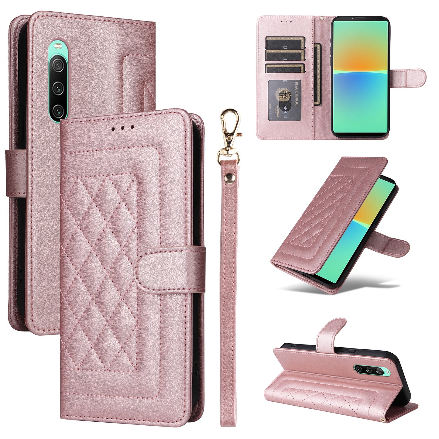 Sony Xperia 10 IV Diamond Lattice Leather Flip Phone Case - Durable and Convenient Holder with Precision Cutouts