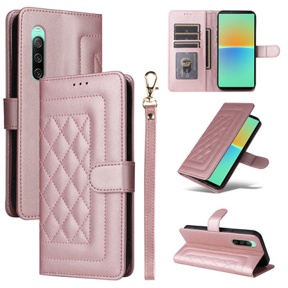 Sony Xperia 10 IV Diamond Lattice Leather Flip Phone Case - Durable and Convenient Holder with Precision Cutouts