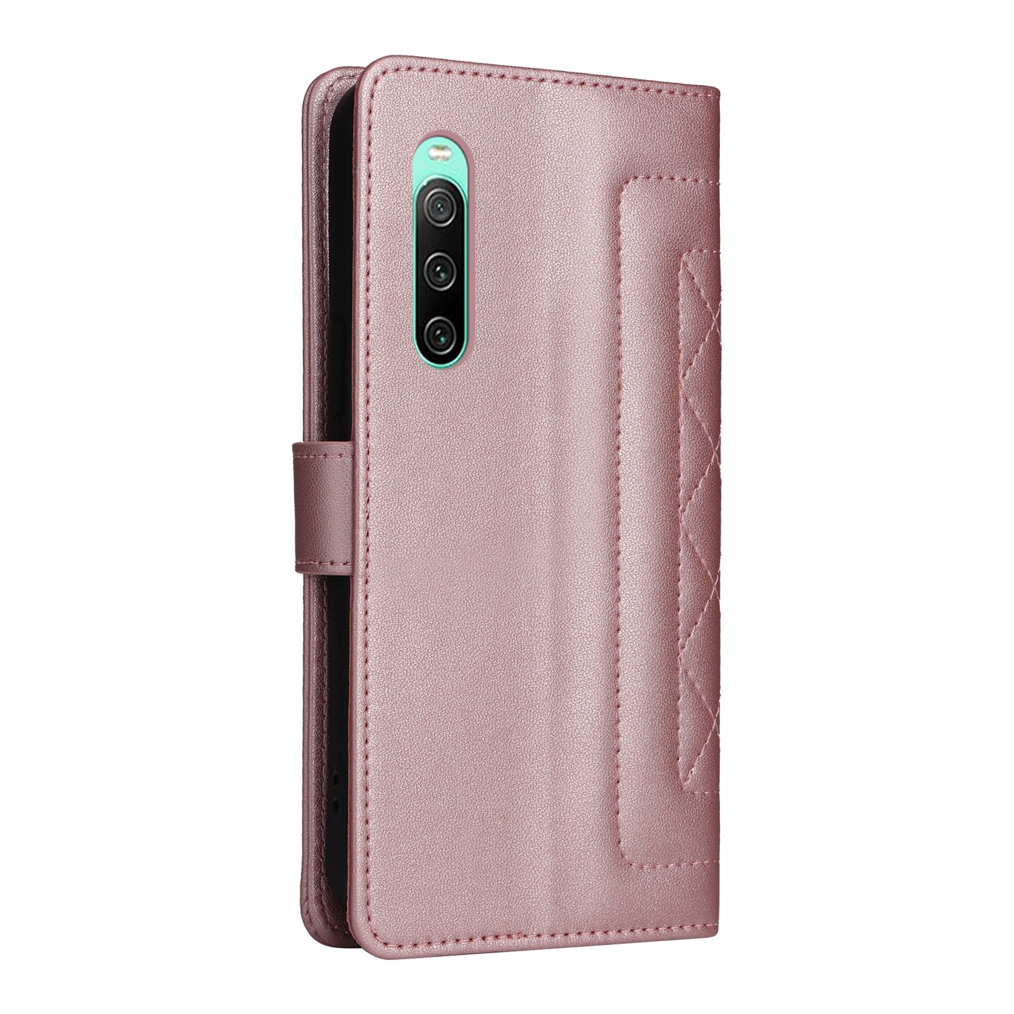 Sony Xperia 10 IV Diamond Lattice Leather Flip Phone Case - Durable and Convenient Holder with Precision Cutouts