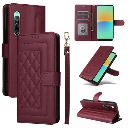 Sony Xperia 10 IV Diamond Lattice Leather Flip Phone Case - Durable and Convenient Holder with Precision Cutouts