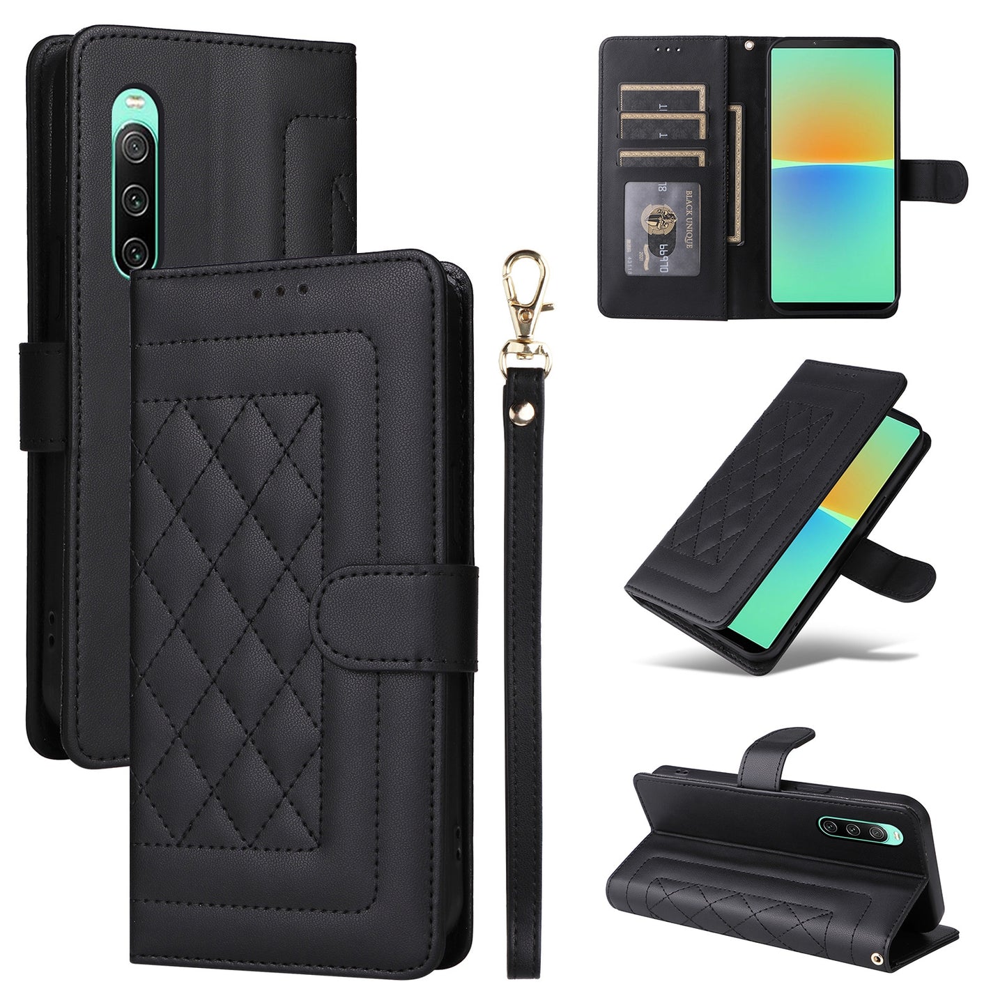 Sony Xperia 10 IV Diamond Lattice Leather Flip Phone Case - Durable and Convenient Holder with Precision Cutouts