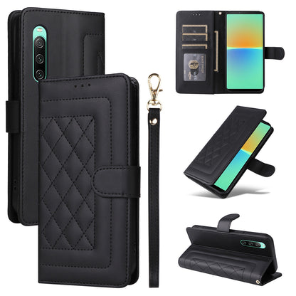 Sony Xperia 10 IV Diamond Lattice Leather Flip Phone Case - Durable and Convenient Holder with Precision Cutouts