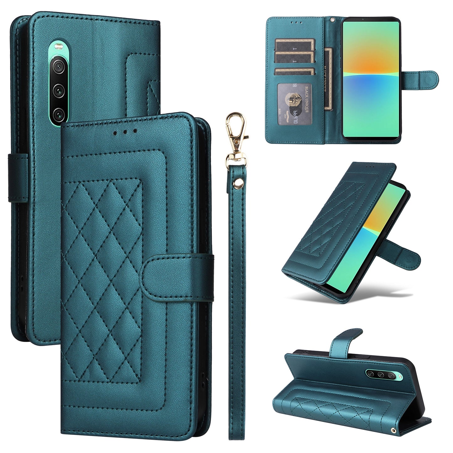 Sony Xperia 10 IV Diamond Lattice Leather Flip Phone Case - Durable and Convenient Holder with Precision Cutouts