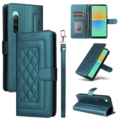 Sony Xperia 10 IV Diamond Lattice Leather Flip Phone Case - Durable and Convenient Holder with Precision Cutouts