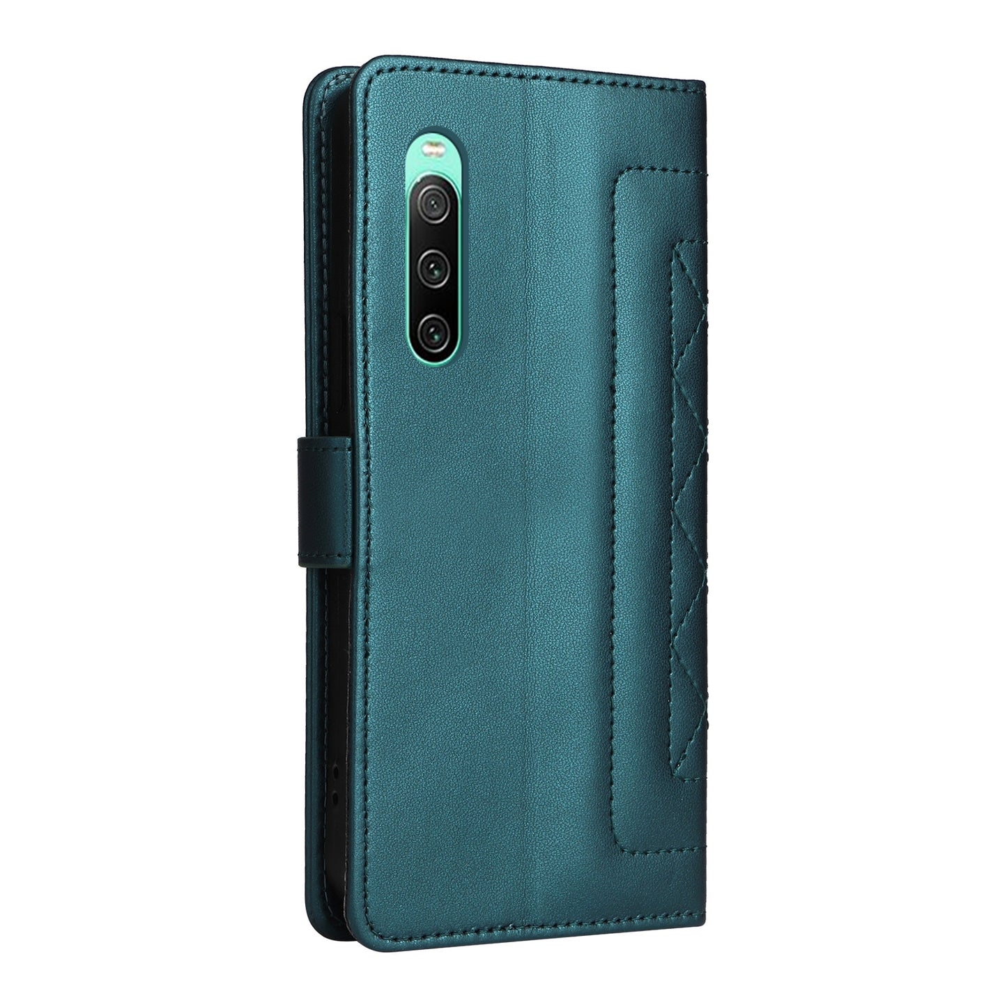 Sony Xperia 10 IV Diamond Lattice Leather Flip Phone Case - Durable and Convenient Holder with Precision Cutouts
