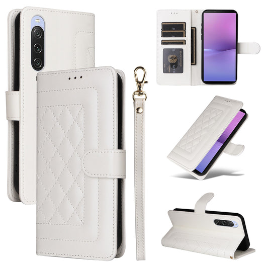 Sony Xperia 10 V Diamond Lattice Leather Flip Phone Case - Durable and Convenient Holder with Precision Cutouts