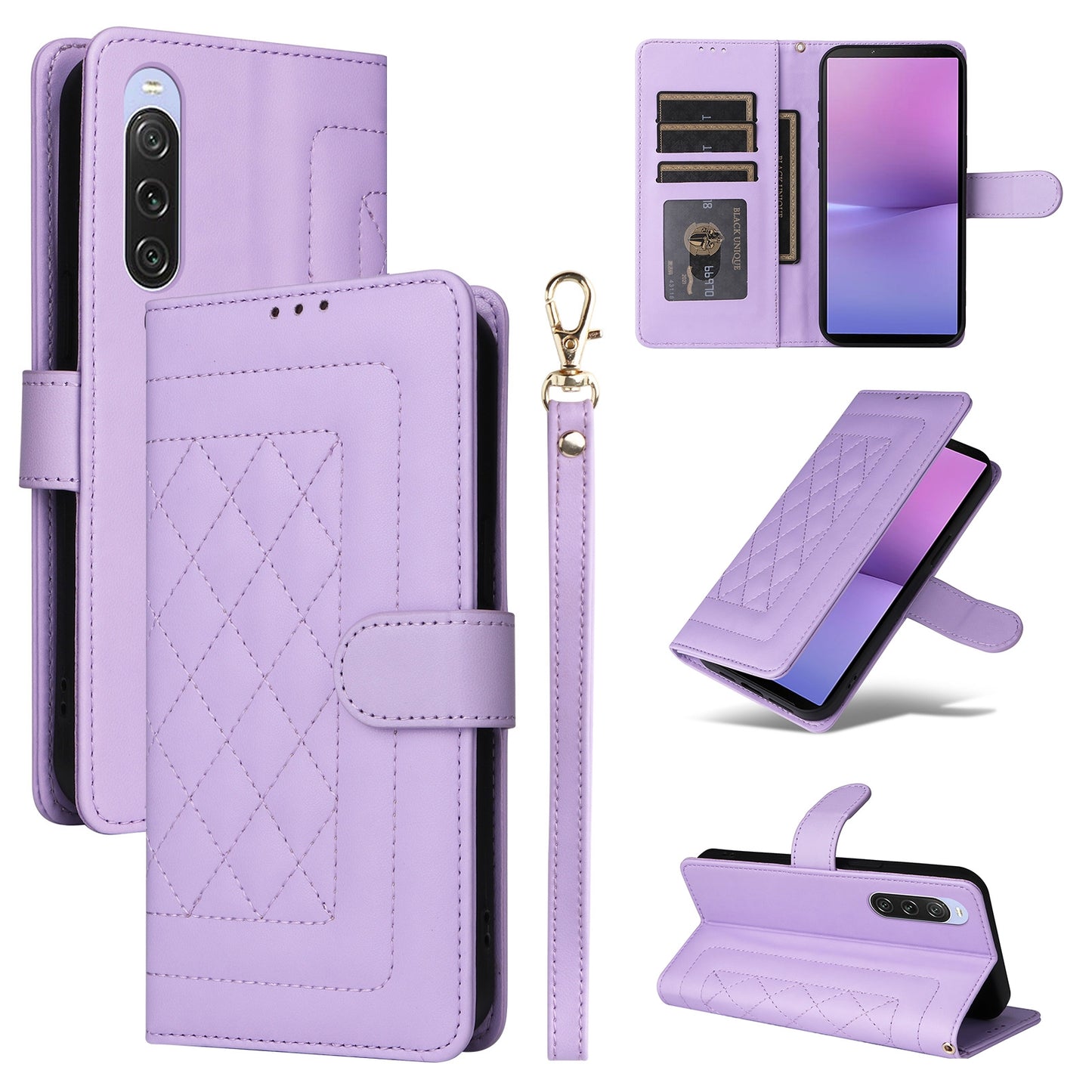 Sony Xperia 10 V Diamond Lattice Leather Flip Phone Case - Durable and Convenient Holder with Precision Cutouts