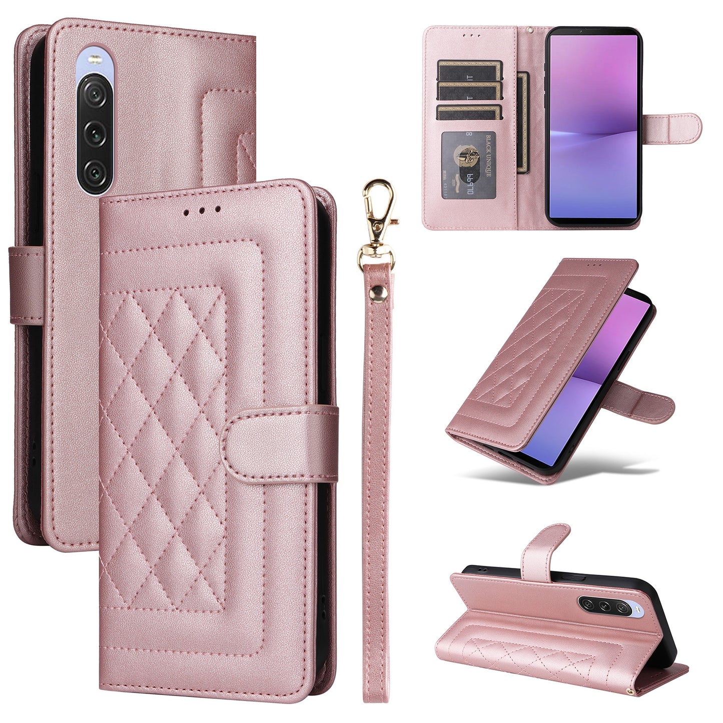 Sony Xperia 10 V Diamond Lattice Leather Flip Phone Case - Durable and Convenient Holder with Precision Cutouts