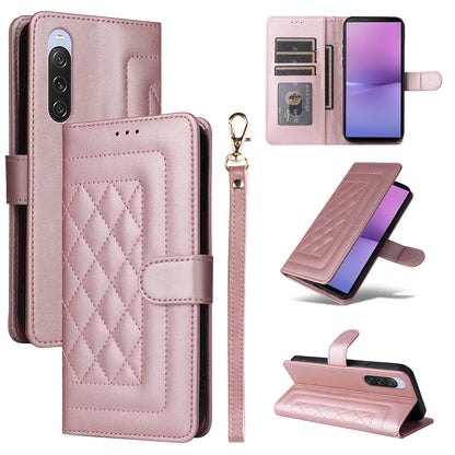 Sony Xperia 10 V Diamond Lattice Leather Flip Phone Case - Durable and Convenient Holder with Precision Cutouts