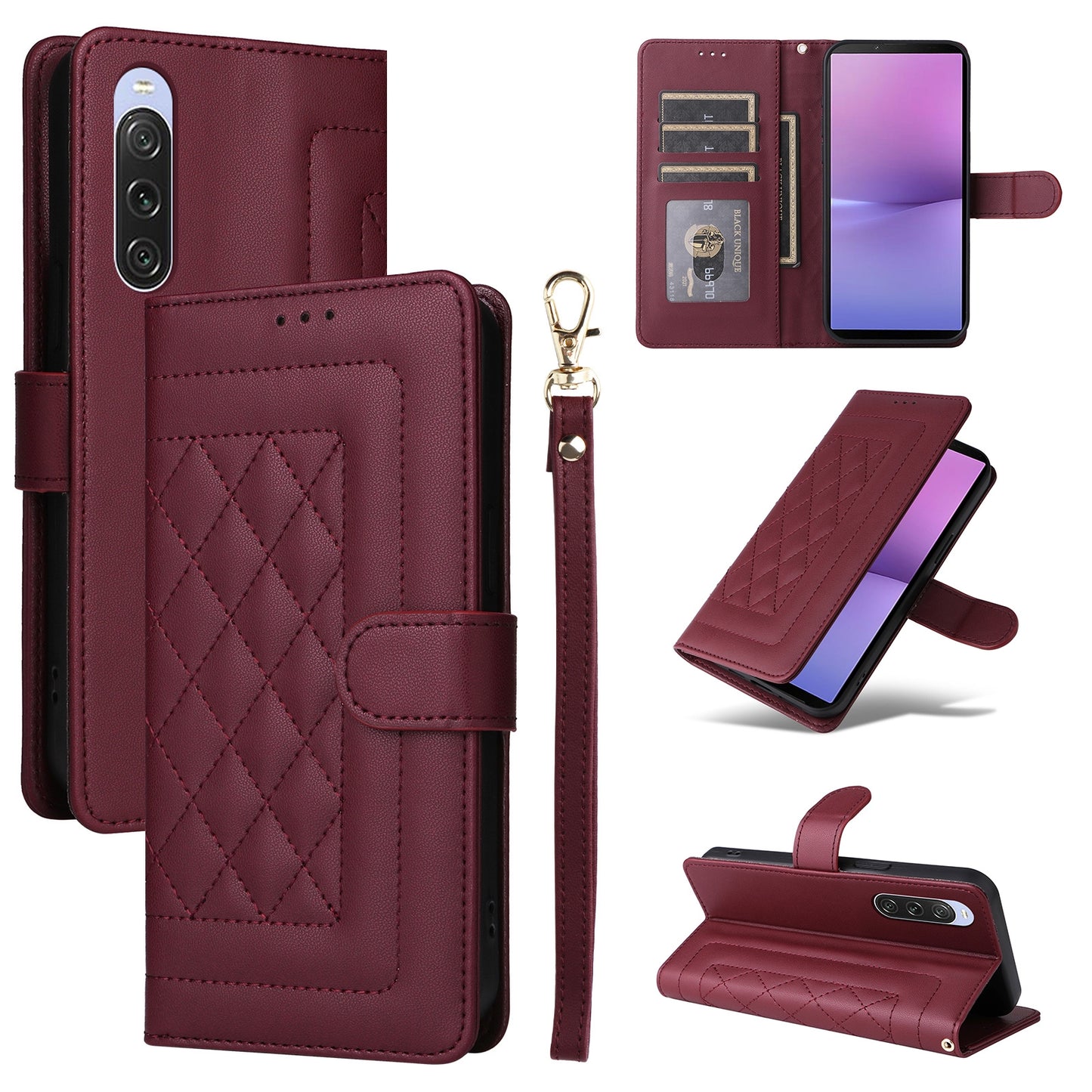 Sony Xperia 10 V Diamond Lattice Leather Flip Phone Case - Durable and Convenient Holder with Precision Cutouts