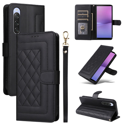 Sony Xperia 10 V Diamond Lattice Leather Flip Phone Case - Durable and Convenient Holder with Precision Cutouts