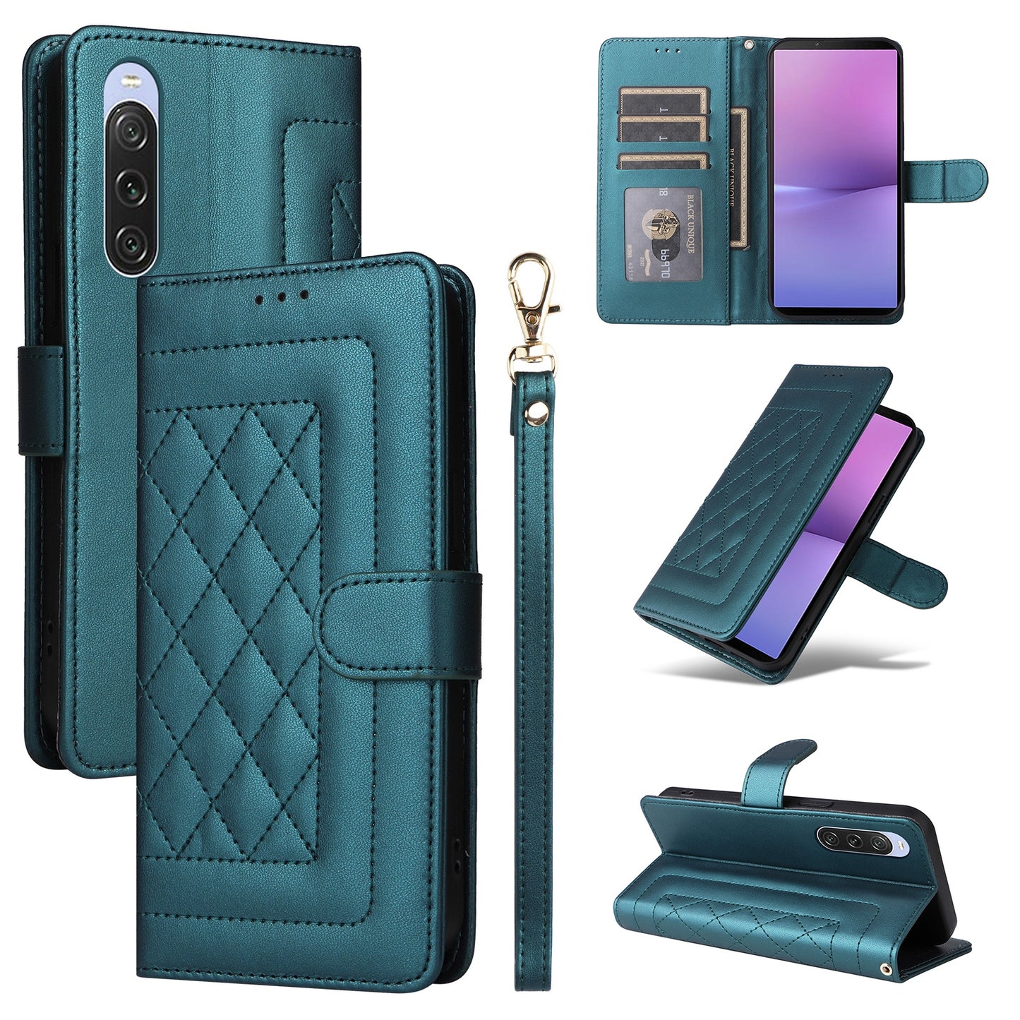 Sony Xperia 10 V Diamond Lattice Leather Flip Phone Case - Durable and Convenient Holder with Precision Cutouts