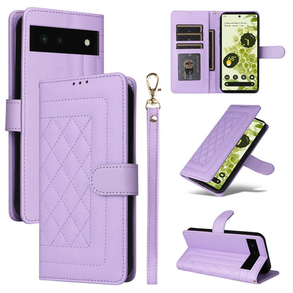 Google Pixel 6 Diamond Lattice Leather Flip Phone Case - Durable and Convenient Holder with Precision Cutouts